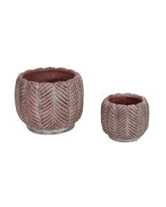 DECO LEAF CEMENT FLOWER POT SET/2